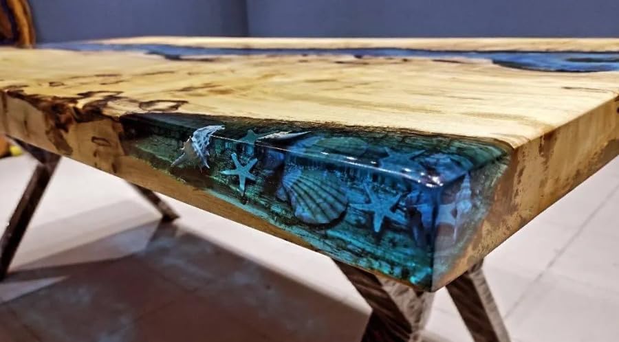 Blue River Star and Shells Feel Epoxy Dining Table Resin Coffee Table Living Room for 2, 4, 6, 8 Epoxy Ocean Table Top Luxury Table Home Décor Patio Table