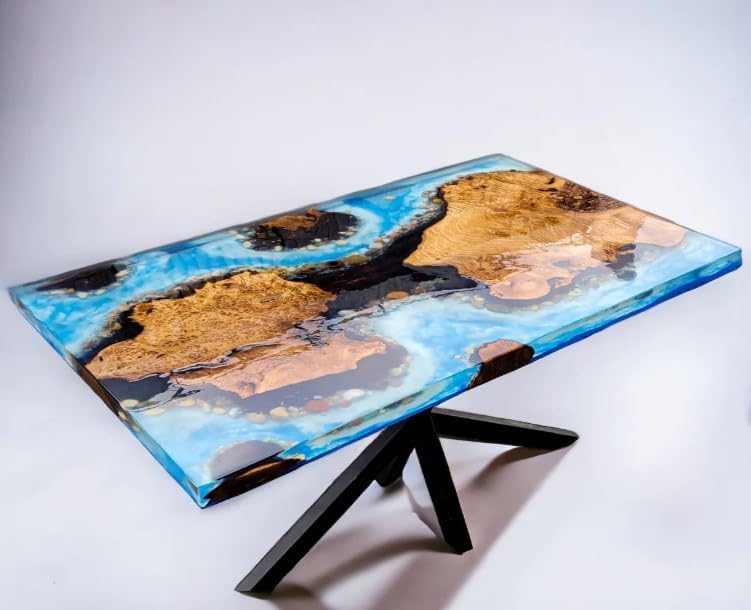 Unique Blue Island Look Epoxy Resin Dining Table Coffee Table End Table Wooden Table Living Room Table Bar Counter Home Décor Side Table Top