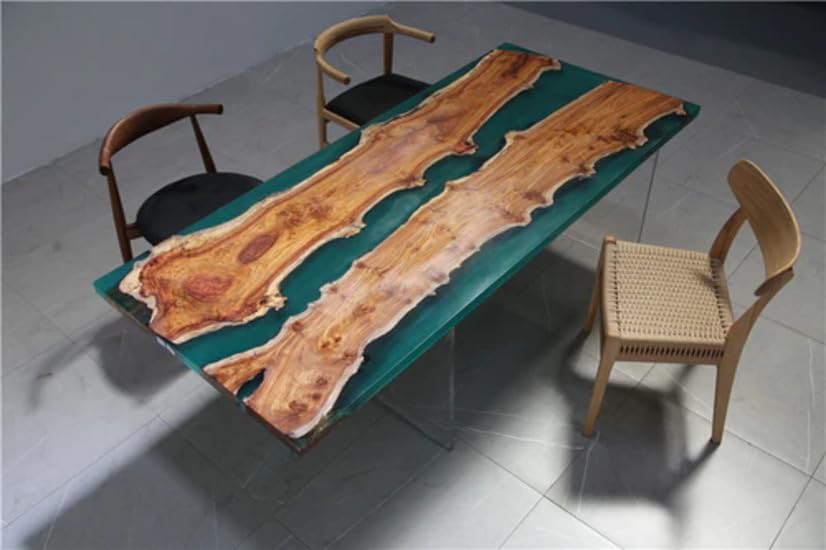 Customized Large Epoxy Table, Green Epoxy with Live Edge Wood, Resin Dining Table for 2, 4, 6, 8, Epoxy Coffee Table, Living Room Table, Home décor