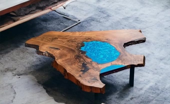 TUZECH Customized Resin Live Edge Table Top, Blue Mini Pond Look Table, Coffee Table, Resin Table, Luxury Table, Walnut Table, Wooden Resin Table