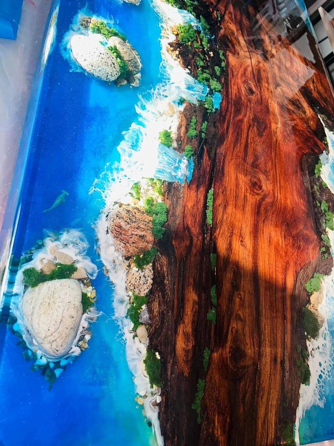 Aquatic Island Waterfall Epoxy Resin Table with Rock and Stone Dining Table Living Room Table Coffee Table Center Table Console Table Side/End Table Patio Table