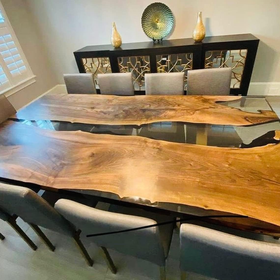 TUZECH Epoxy Table Top Fully Customized Thick Resin River Table Indoor Outdoor Wooden Dining Table Living Room