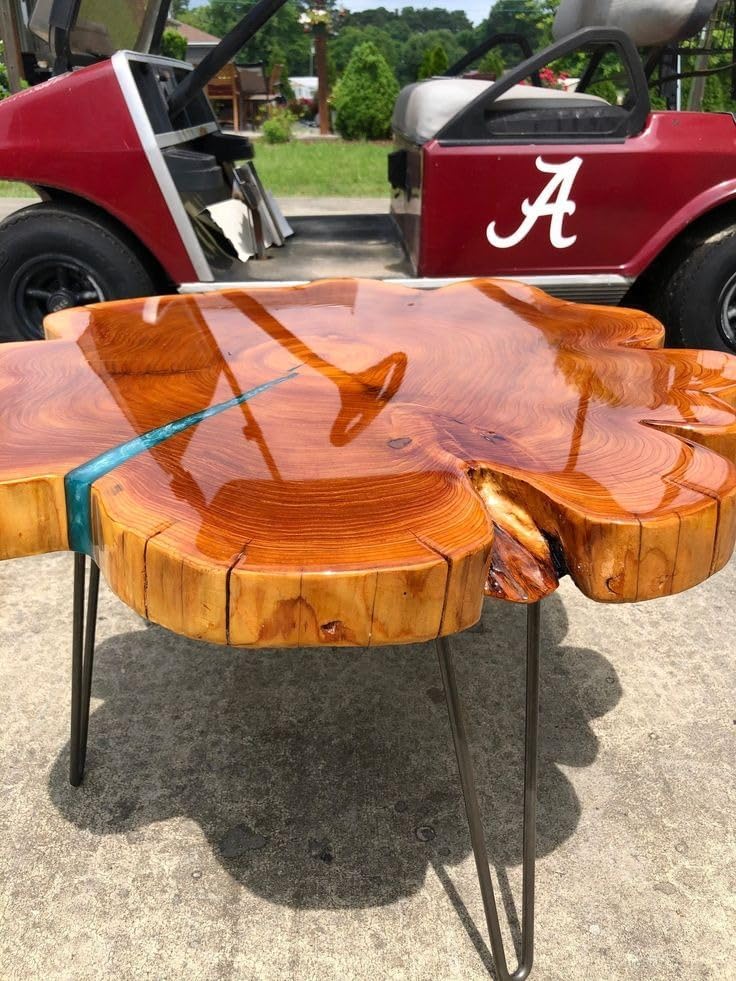 Rustic Round Wooden Live Edge Table with Blue Resin Coffee Table End/Side Table Centre Table Patio Table Console Table Home Office Table Living Room Table