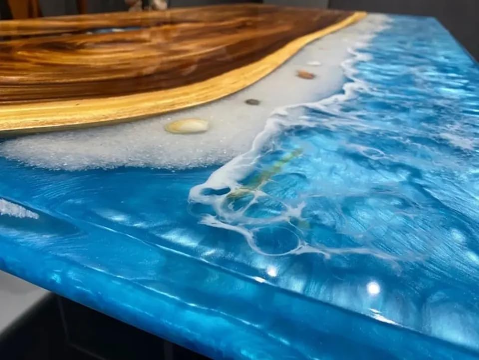 TUZECH Customized Classic Wood Resin Epoxy Realistic Ocean Look Resin Epoxy Dinning Table Coffee Table Living Room Table Bar Counter Home Decor
