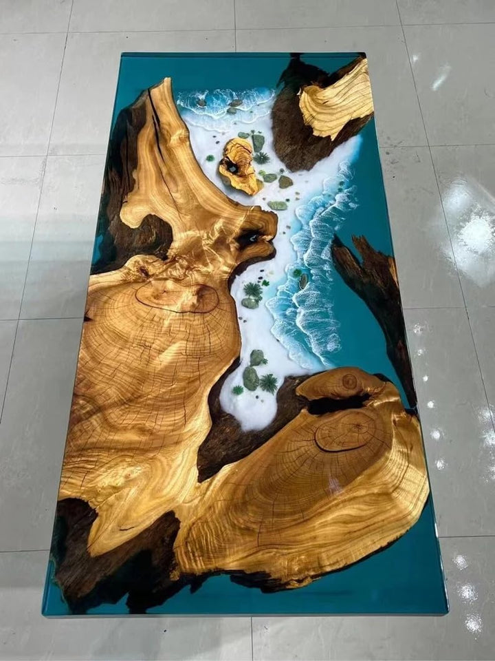 Customized Large Epoxy Table, Desert Multi Ocean Look, Resin Dining Table for 2, 4, 6, 8, Epoxy Coffee Table, Living Room Table, Home décor