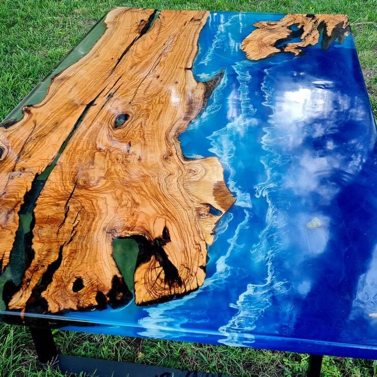 TUZECH Coastline River Blue Epoxy Resin Dining Table Kitchen Table Coffee Table Living Room Table Patio Table Console Table Conference Table End/Side Table Home Décor