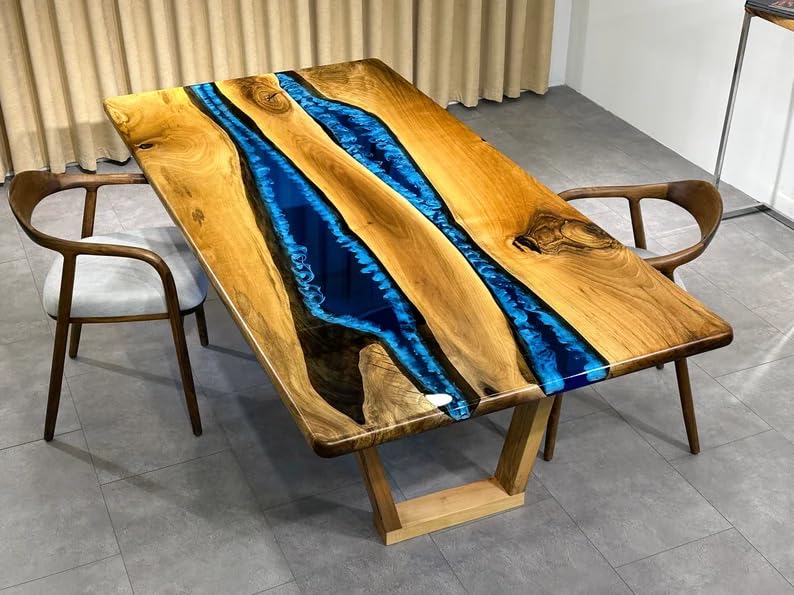 Custom Made Indoor Epoxy Dining Table Epoxy Coffee Table Living Room Table Blue Multi River Flow for 2, 4, 6, 8 Epoxy Table Top Bar Counter Top Home Décor Table