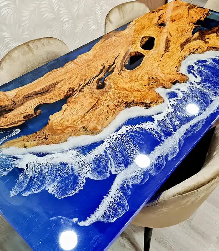 TUZECH Large Indoor Ocean Look Epoxy Resin Dining Table Living Room Table Resin Table for 2, 4, 6, 8 Living Room Table Console Table Bar Counter Home Décor