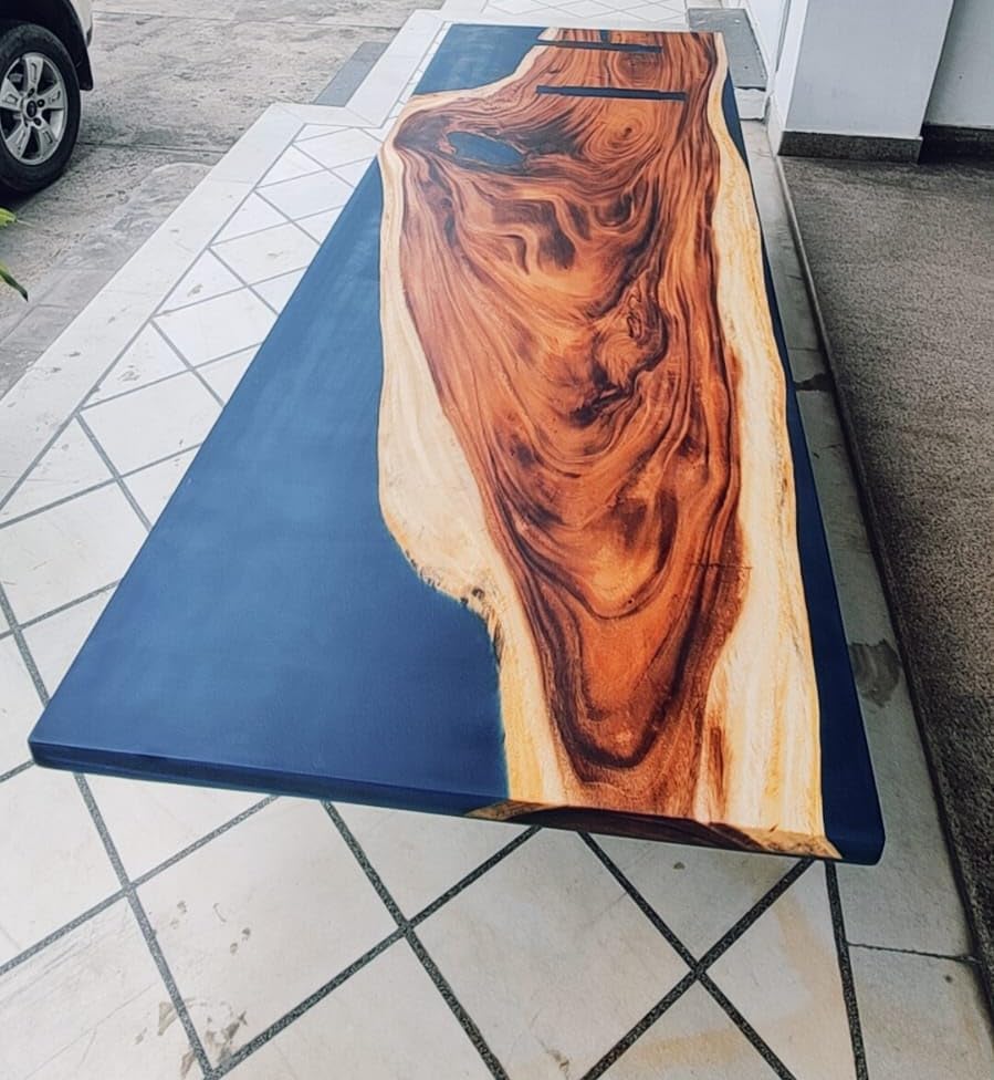 Classic Dark Blue River Look Epoxy Resin Dining Table Coffee Table End Table Wooden Table Living Room Table Bar Counter Home Décor Side Table Top