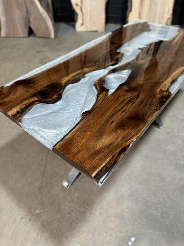 TUZECH Customized White Clear Metallic Epoxy Walnut Coffee Table Dining Table Conference Table Living Room Table Kitchen Table Patio Table Side Table Home Decor