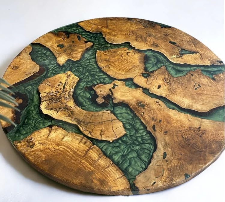Custom Made Round with Classic Green Epoxy Table Dining Table Coffee Table End Table Bar Counter Top Living Room Table Wall Art Wooden Table