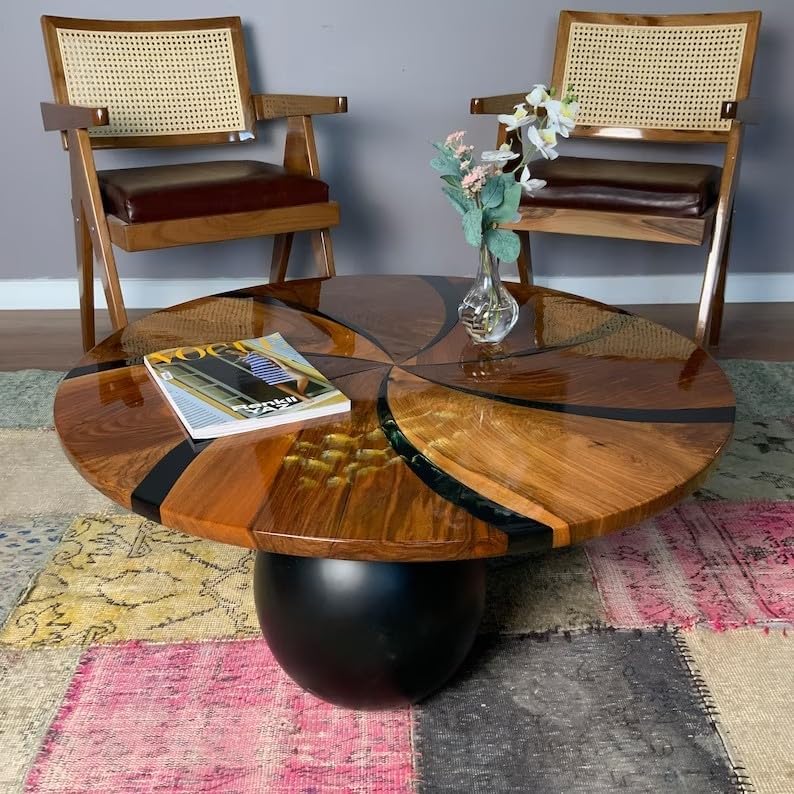 Large Indoor Elegant Design with Wooden Accents Coffee Table Epoxy Dining Table Living Room Table Coastal Table Top Side/End Table Home Décor Patio Table