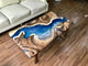 TUZECH Natural Wood Unique Blue Ocean with Wave Look Resin Epoxy Table Coastal Table Top Dining Table Coffee Table Side/End Table Home Décor