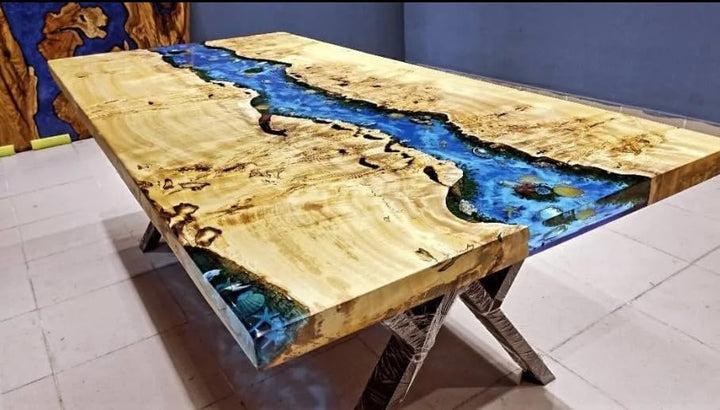 Blue River Star and Shells Feel Epoxy Dining Table Resin Coffee Table Living Room for 2, 4, 6, 8 Epoxy Ocean Table Top Luxury Table Home Décor Patio Table