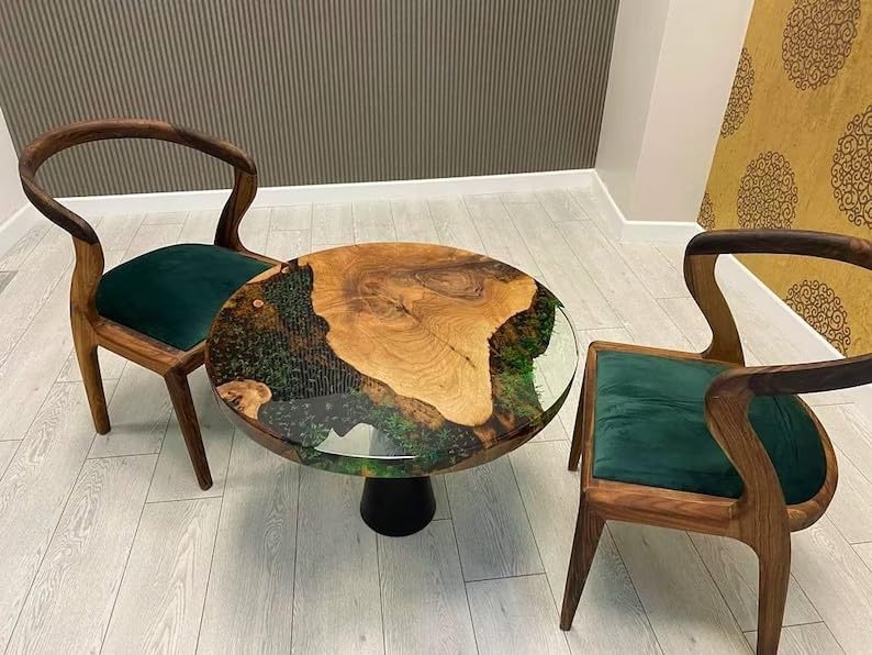 Unique Large Indoor Epoxy Resin Coffee Table Living Room Table Wooden Plant Floral Look Table for 2, 4, 6, 8 Epoxy Table Conference Table Side/End Table Patio Table