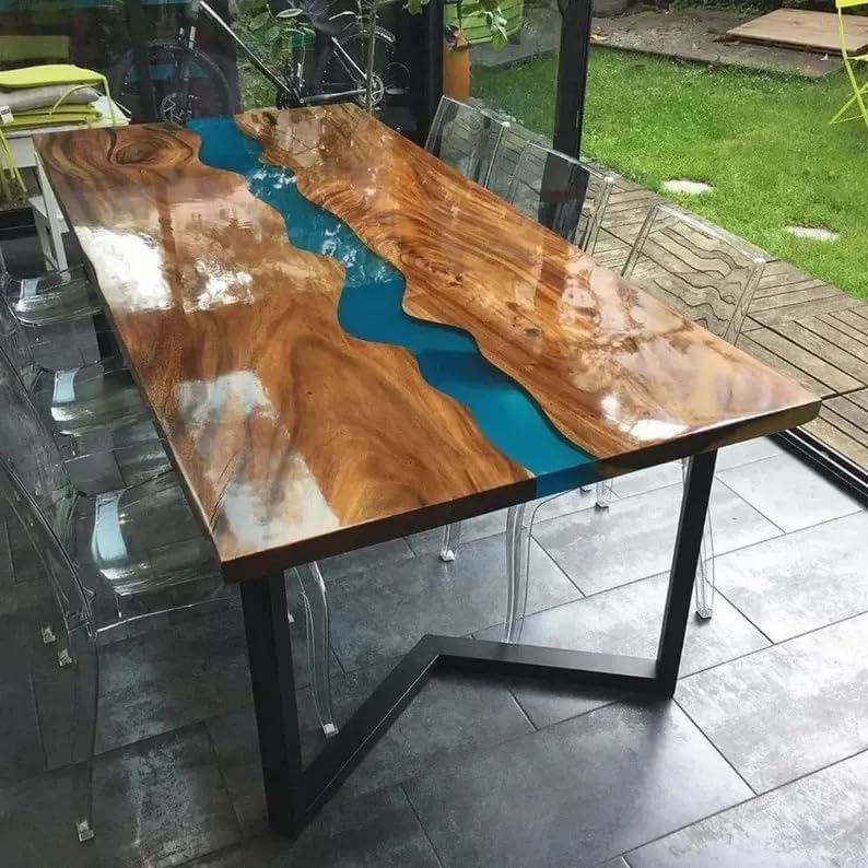 TuzechCustom Made Resin Epoxy Round Table Top, Unique Blue River Look, Coffee Table Design, Resin Table, Luxury Decor Table, Walnut Table, Wooden Resin Table,