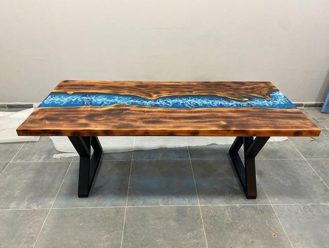 TUZECH Special Blue & White Sea Waves Epoxy Resin Dining Table Console Table Side/End Table Living Room Coastal Table Bar River Table Counter Table Home Décor