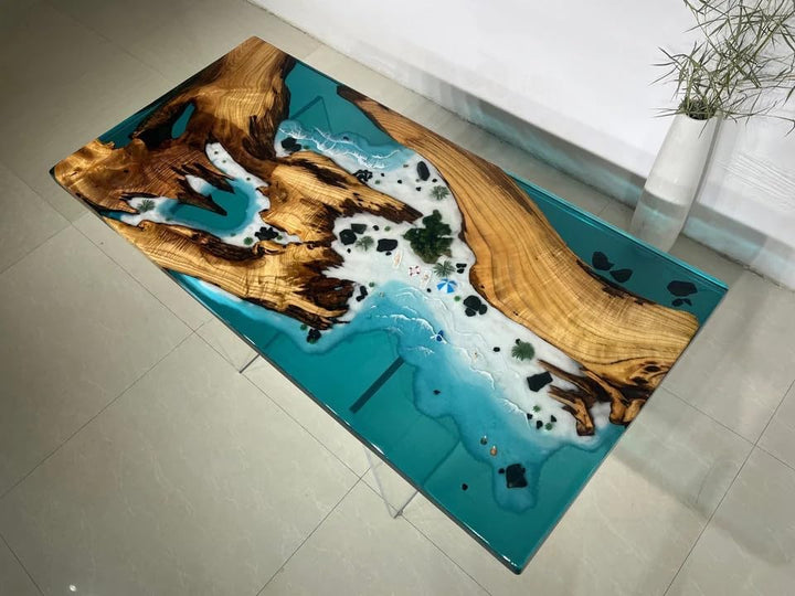 Blue Island Ocean Look Epoxy Resin Dining Table Coffee Table End Table Wooden Table Living Room Table Bar Counter Home Décor Side Table top