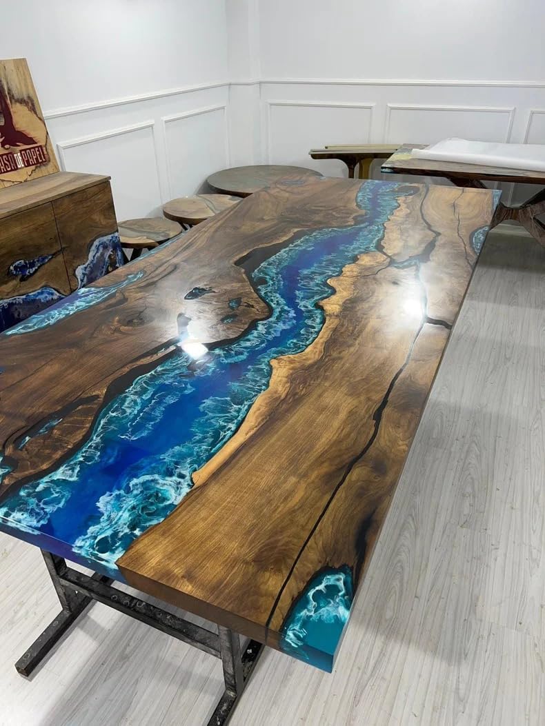 TUZECH Unique Special Pattern Resin River Flow Epoxy Dining Table Living Room Table Coffee Table Kitchen Table Home Office Table Console Table Patio Table Home Décor