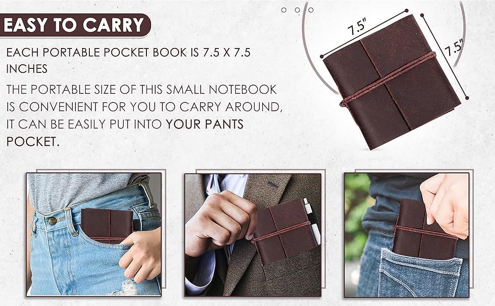 TUZECH Handmade Leather Bound Book of Shadows Mini Notebook Blank Unlined Small Pocket Tiny Journal For Office Artist Architect Personal Note Vintage Diary for Women and Men Rose Miniature