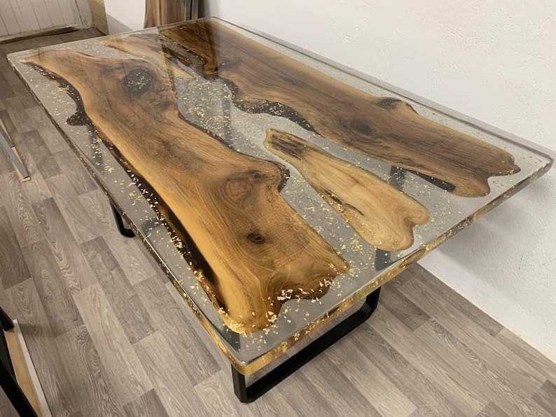 TUZECH Custom Made Handmade Clear Epoxy Resin Rustic Table Dining Table Console Table Side/End Table Living Room Coastal Table Bar Counter Table Home Décor