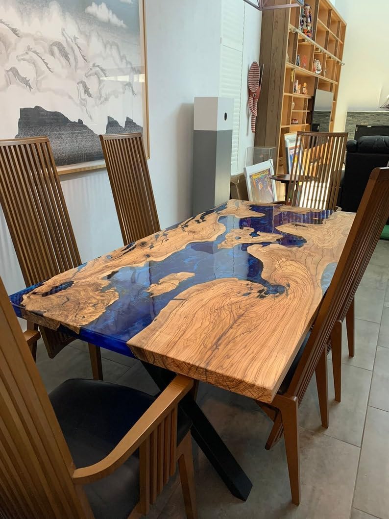 Customized Large Epoxy Table,Blue Ocean River Look, Resin Dining Table for 2, 4, 6, 8, Epoxy Coffee Table, Living Room Table, Home décor