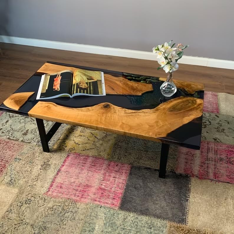 Custom Large Black Epoxy Coffee Table Dinning Table Living Room Table River Flow Table for 2, 4, 6, 8 Coastal Table Patio Table Home Décor Side/End Table Wooden Table