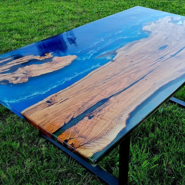TUZECH Coastline River Blue Epoxy Resin Dining Table Kitchen Table Coffee Table Living Room Table Patio Table Console Table Conference Table End/Side Table Home Décor