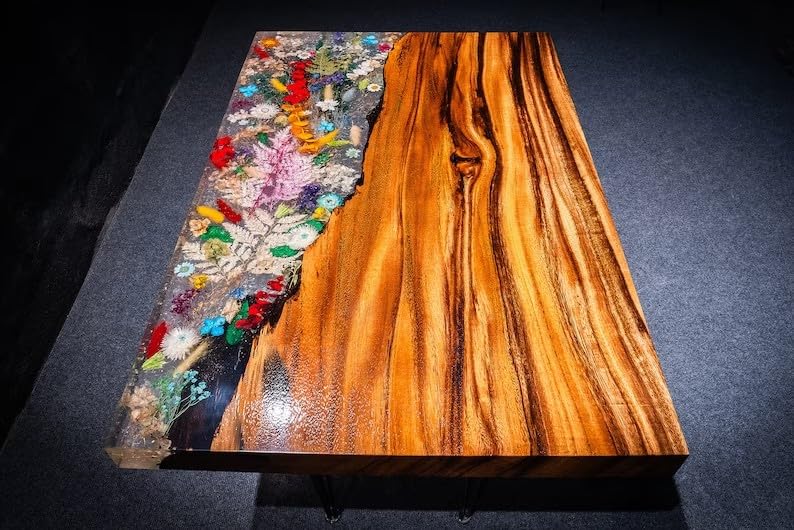 Large Indoor Epoxy Dining Table Wooden Table Coffee Table Living Room Table Floral Art Table for 2, 4, 6, 8 Epoxy Table Top Resin Table Conference Table Counter Top