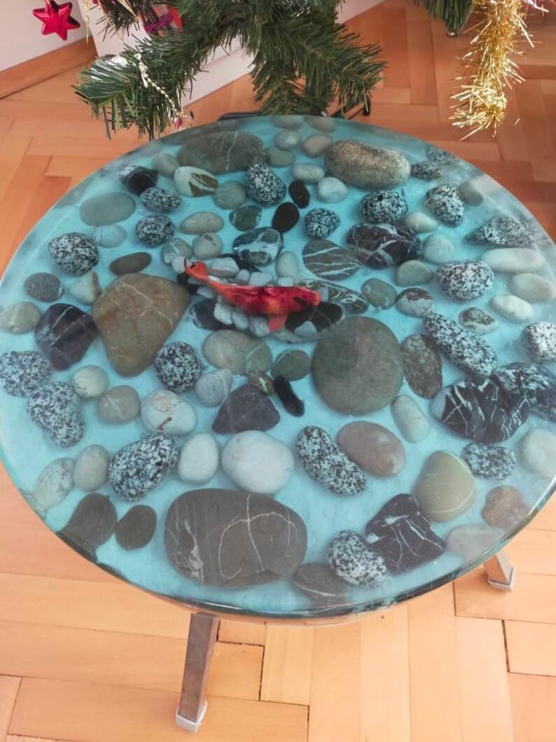Unique Special Epoxy Round Table Modern Stones Aquarium Sea Look Table Side/End Table Resin Coffee Table Living Room Table Epoxy Dinning Table Home Décor