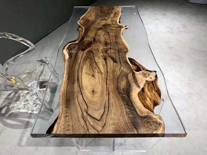 Custom Made Live Edge with Clear Resin Table Epoxy Dining Table Coffee Table End Table Bar Counter Top Living Room Table Wall Art Wooden Table