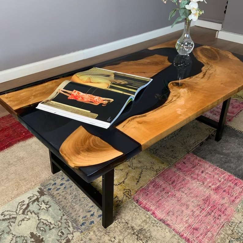 Custom Large Black Epoxy Coffee Table Dinning Table Living Room Table River Flow Table for 2, 4, 6, 8 Coastal Table Patio Table Home Décor Side/End Table Wooden Table
