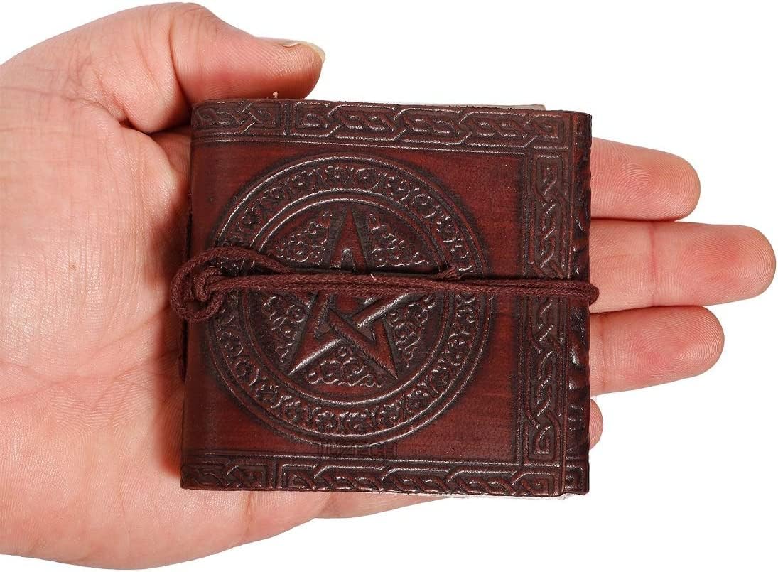 TUZECH Handmade Leather Bound Book of Shadows Mini Notebook Blank Unlined Small Pocket Tiny Journal For Office Artist Architect Personal Note Vintage Diary for Women and Men Rose Miniature