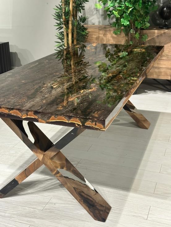TUZECH Beautiful Epoxy Tree Bark and Moss Resin Dining Table Coffee Table Console Table Living Room Table Kitchen Table Center Table Patio Table End/Side Table Home Décor