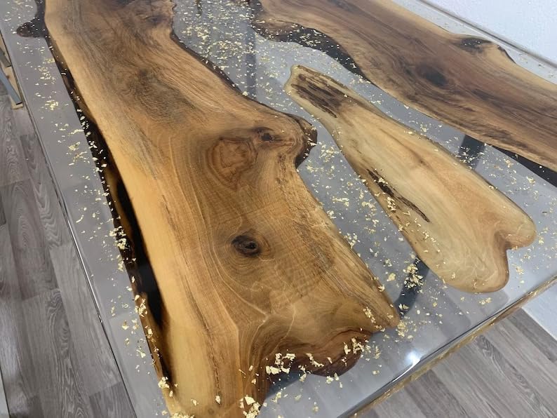 TUZECH Custom Made Handmade Clear Epoxy Resin Rustic Table Dining Table Console Table Side/End Table Living Room Coastal Table Bar Counter Table Home Décor