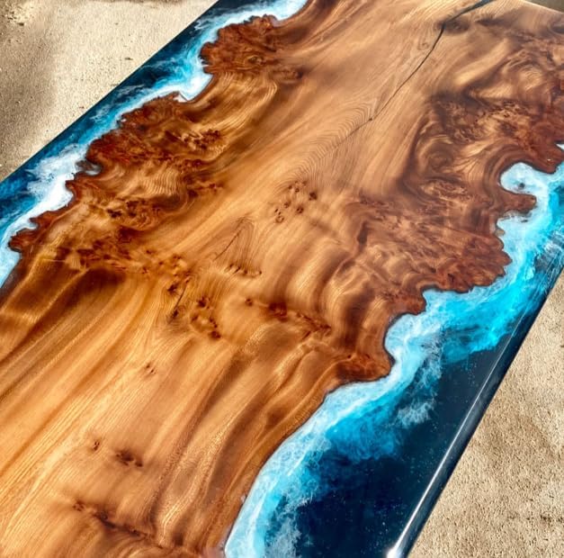 Blue Live Edge with River Epoxy Resin Dining Table Coffee Table End Table Wooden Table Living Room Table Bar Counter Home Décor Side Table Top