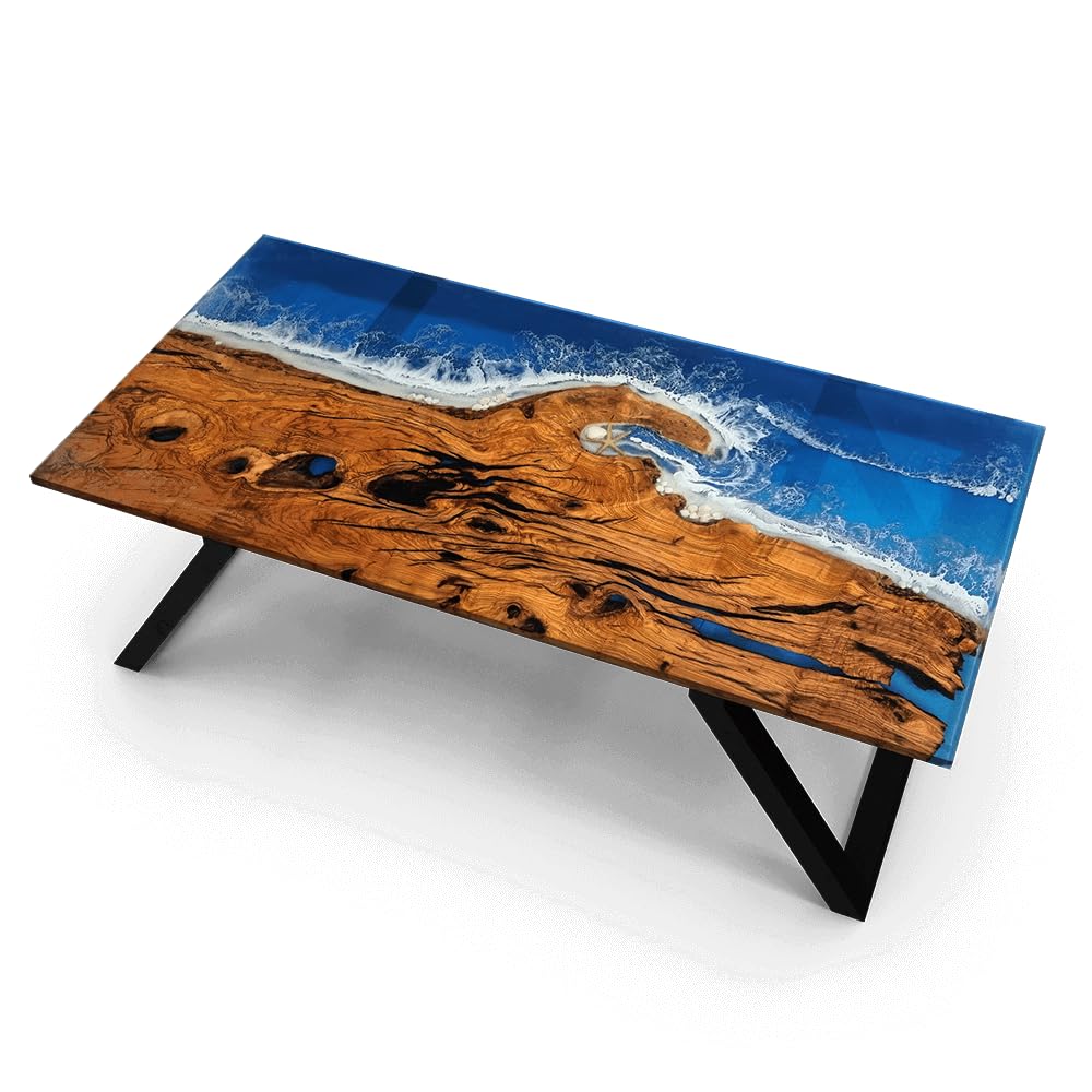 Unique Deep Blue Star and Shell Sea Look Coastal Table Top Dining Table Living Room Stones Table for 2, 4, 6, 8 Coffee Table Side/End Table Patio Table Walnut Table