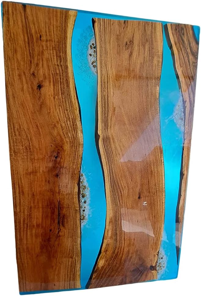 Customized Large Epoxy Table, Blue Resin Dining Table for 2, 4, 6, 8 Doble River with Stone Table, Epoxy Coffee Table, Living Room Table, Home décor