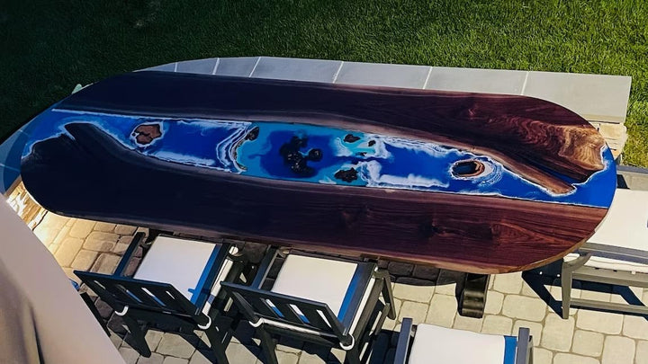 Mesmerizing Blue Ocean Wave Look Epoxy Resin Dining Table Conference Table Patio Table Kitchen Table Console Table Bar Counter Table Coffee Table Living Room Table