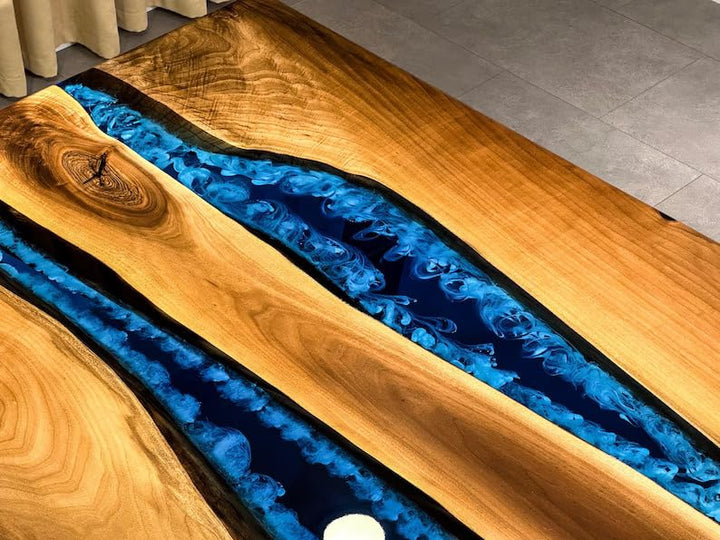 Custom Made Indoor Epoxy Dining Table Epoxy Coffee Table Living Room Table Blue Multi River Flow for 2, 4, 6, 8 Epoxy Table Top Bar Counter Top Home Décor Table