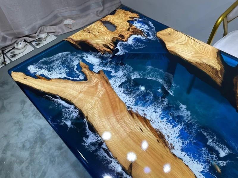 Custom Made Island Ocean with Wave Look Epoxy Resin Dining Table Coffee Table End Table Bar Counter Top Living Room Table