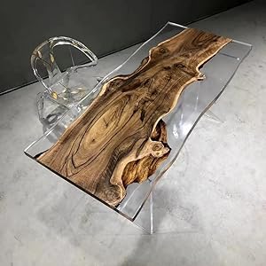 Custom Made Live Edge with Clear Resin Table Epoxy Dining Table Coffee Table End Table Bar Counter Top Living Room Table Wall Art Wooden Table
