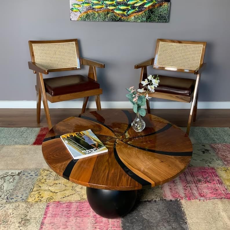 Large Indoor Elegant Design with Wooden Accents Coffee Table Epoxy Dining Table Living Room Table Coastal Table Top Side/End Table Home Décor Patio Table