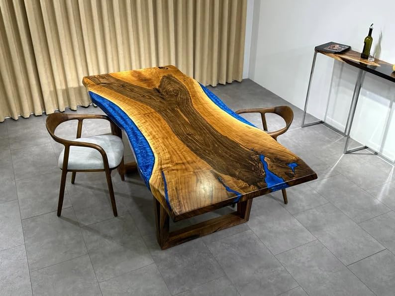 Large Indoor Blue Island Look Epoxy Resin River Dining Table Coffee Table End Table Wooden Table Living Room Table Bar Counter Home Décor