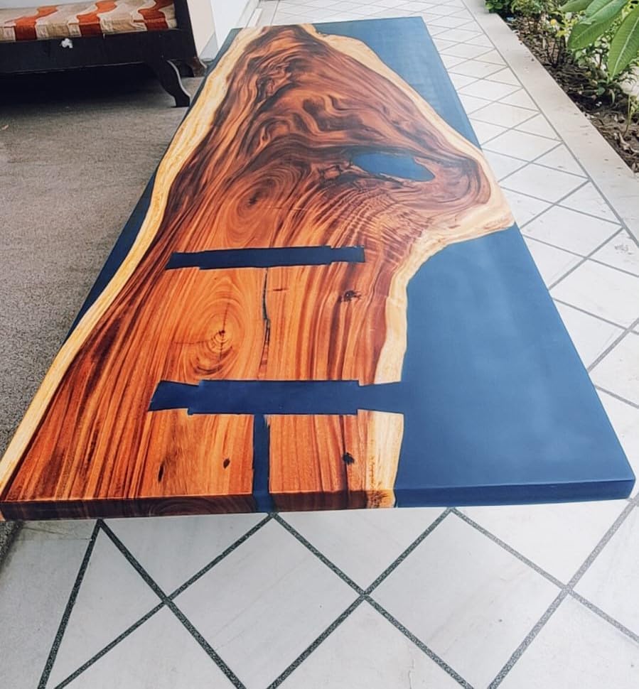 Classic Dark Blue River Look Epoxy Resin Dining Table Coffee Table End Table Wooden Table Living Room Table Bar Counter Home Décor Side Table Top