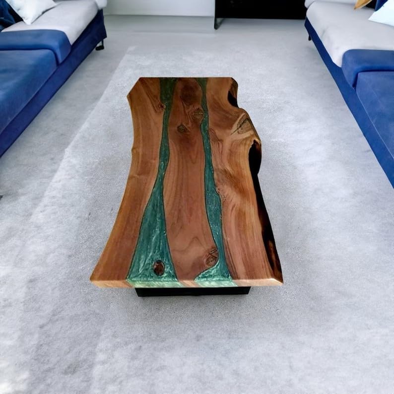 Large Indoor Realistic Wooden Green Multi River Table Epoxy Resin Dining Table Coffee Table End Table Walnut Table Living Room Table Bar Counter Home Décor Side Table