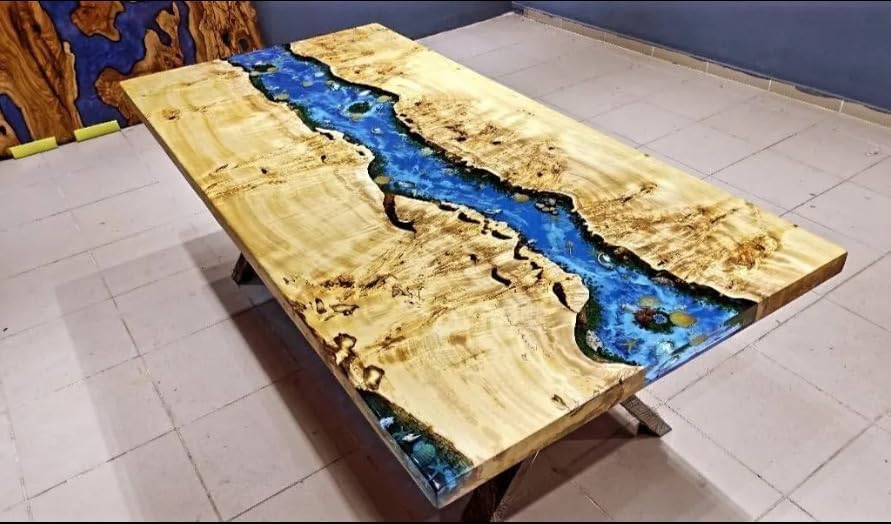 Blue River Star and Shells Feel Epoxy Dining Table Resin Coffee Table Living Room for 2, 4, 6, 8 Epoxy Ocean Table Top Luxury Table Home Décor Patio Table