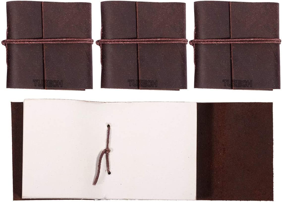 TUZECH Handmade Leather Bound Book of Shadows Mini Notebook Blank Unlined Small Pocket Tiny Journal For Office Artist Architect Personal Note Vintage Diary for Women and Men Rose Miniature
