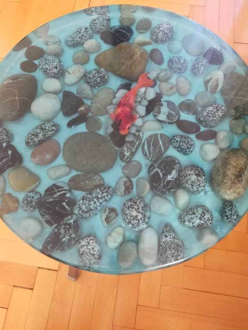 Unique Special Epoxy Round Table Modern Stones Aquarium Sea Look Table Side/End Table Resin Coffee Table Living Room Table Epoxy Dinning Table Home Décor