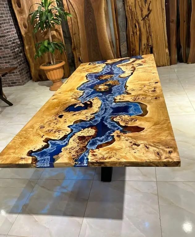 Indoor Blue Island Ocean Look Epoxy Resin Dining Table Coffee Table End Table Wooden Table Living Room Table Bar Counter Home Décor Patio Table